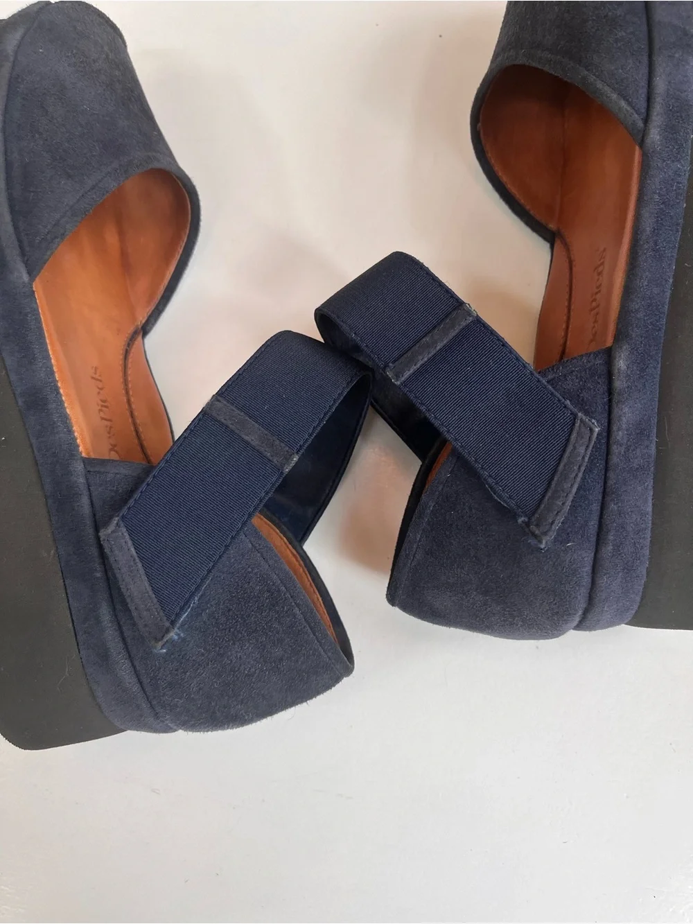 L’AmourDesPieds Women’s Navy Suede Mary Jane Slip-On Shoes with Velcro Strap